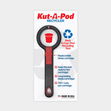 Load image into Gallery viewer, Kut A Pod Recycler is the best tool for cutting separating and recycling K-Cups and coffee pods.  Only pod cutter with replaceable blade cartridge. Only coffee pod cutter that works on all brands of K-Cups, not just Keurig brand.